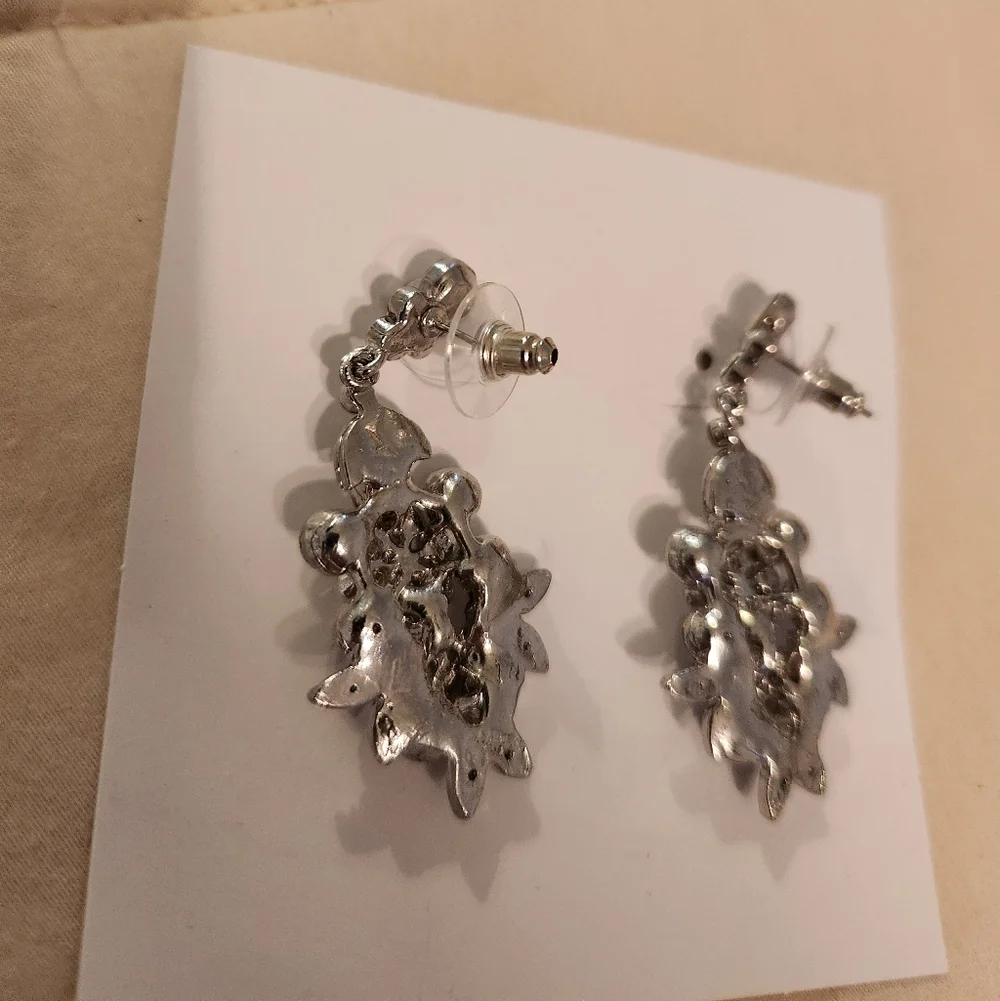 Belle Aire Earrings, Opal Crystal Rhinestone, Silver Tone, New, Wedding, Bridal